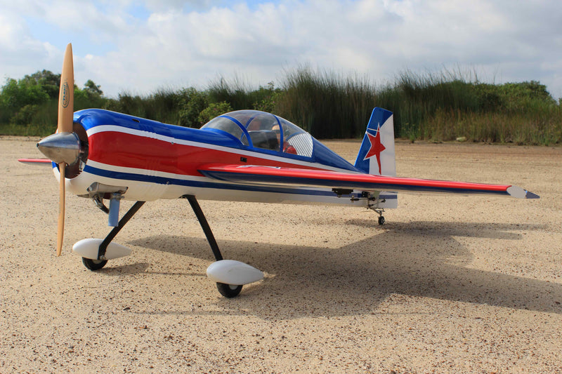 front angle view of YAK 54, 3D 64" (ARF) with a view of propeller