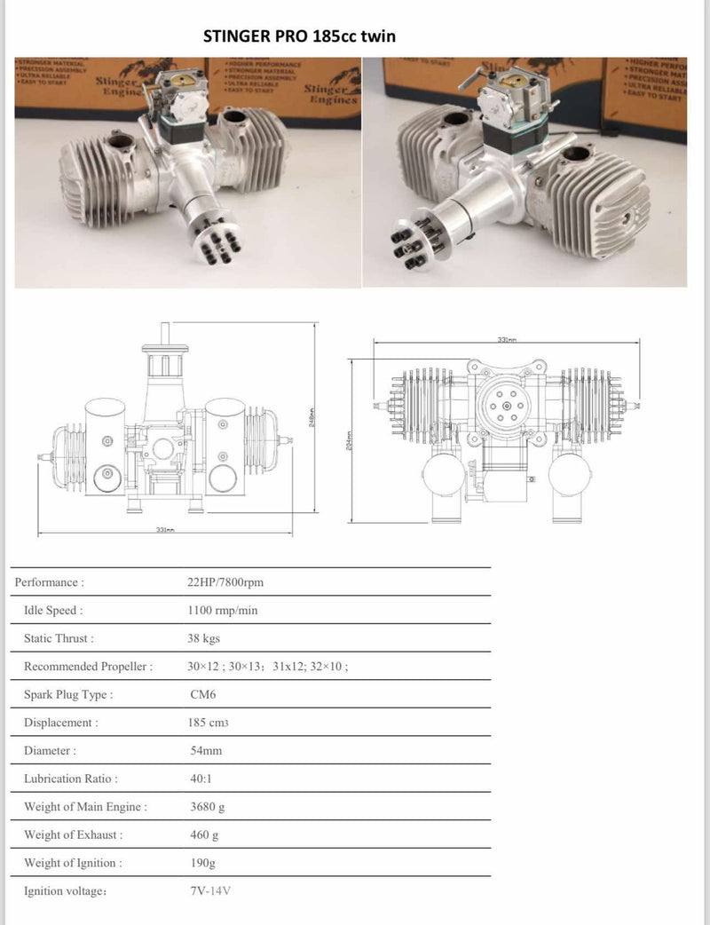 STINGER PRO 185cc Twin Engine